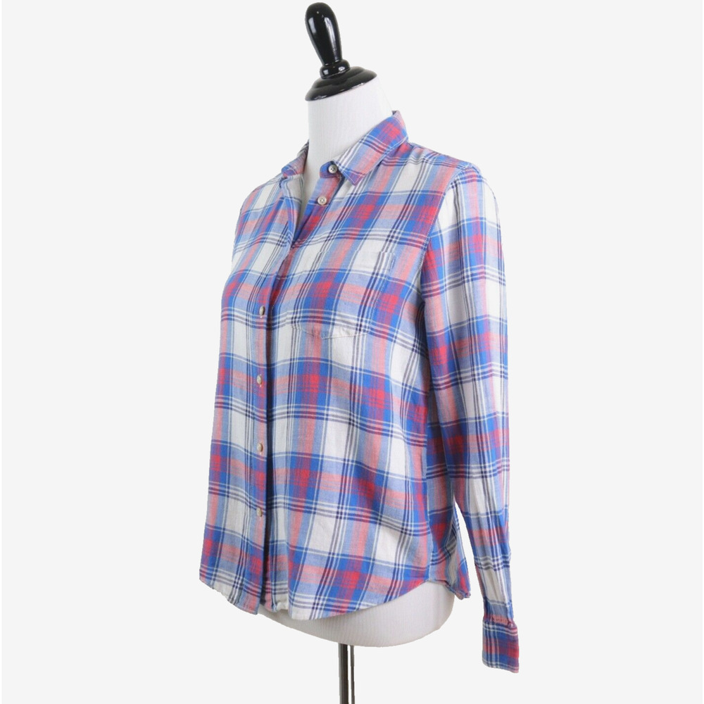 Madewell Size M Shrunken Ex Boyfriend Shirt Red Blue Plaid